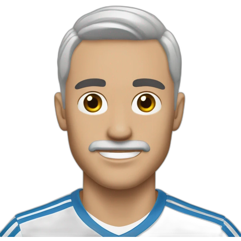 Hombre blanco sin cabello con perilla jugando fútbol con el real madrid emoji