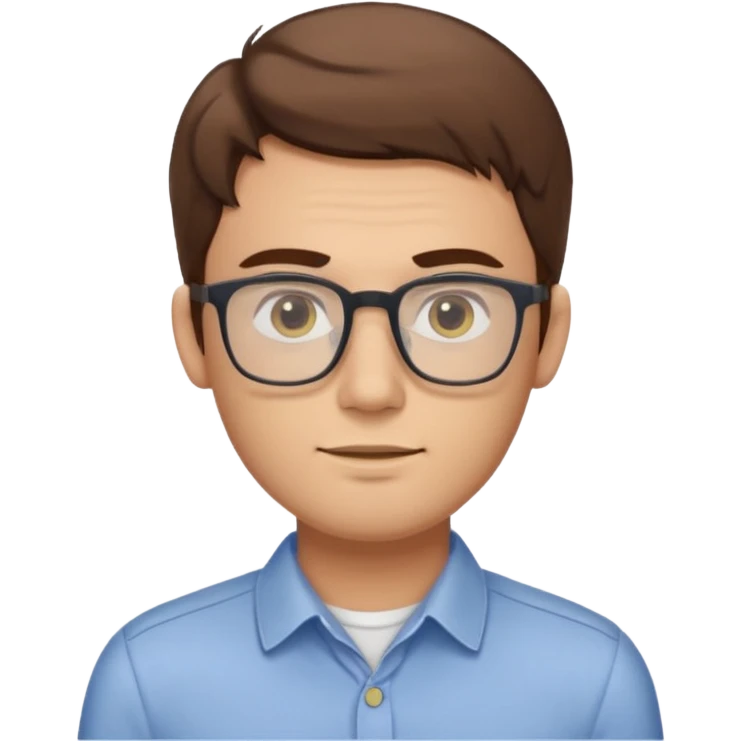 a young man around 30 years old, with brown hair, longer rectangular face, light yellow skin color, small eyes with rectangular glasses, without beard emoji