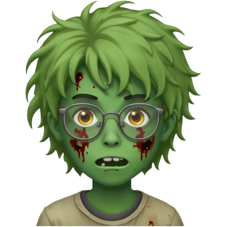 Faça um zumbi verde de óculos adolescente e de cabelo meio grande emoji