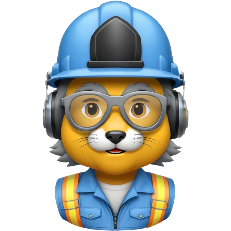 un lobo constructor con casco y lentes de seguridad emoji