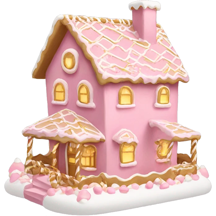 lights pink and gold and white gingerbread house emoji