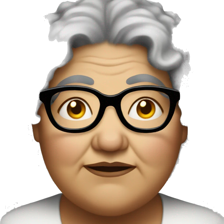 old fat woman with curly hair, hazelnut eyes and glasses emoji