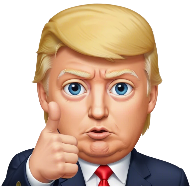 Super realistic Donald Trump pointing finger up, realistic eyes emoji