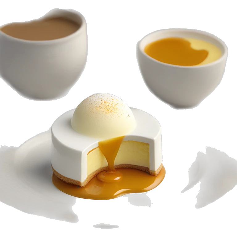ile flottante dessert, blanc d'oeuf en neige flottant dans une crême anglaise et recovery de caramel fondu emoji