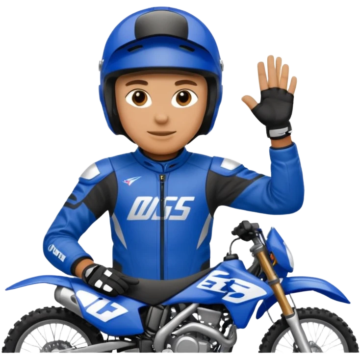 dirtbike rider in blue gear signing autographs emoji