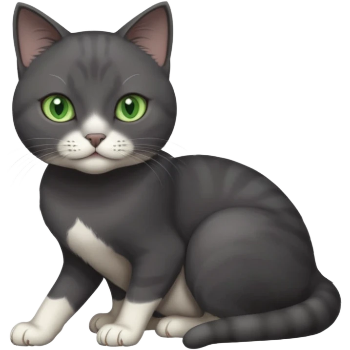 beautiful female solid dark grey cat with green eyes, white toes/paws and white patch on her chest rolling over emoji