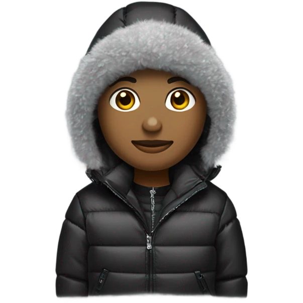 Fais moi un bitmoji avec un ensemble sport, une doudoune type moncler, avec un vue de ville et une montre et chaîne en diamant mais aussi avec une cagoule noire emoji