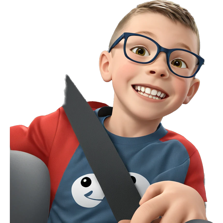 smiling boy in car interior emoji