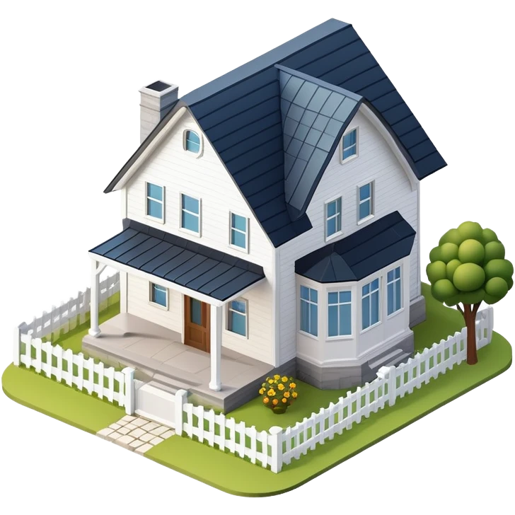 isometric exterior modern farmhouse, 3d realistic emoji