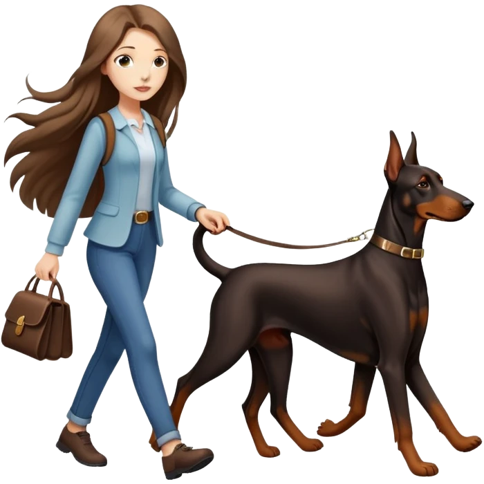 A long-haired girl walking a Doberman emoji