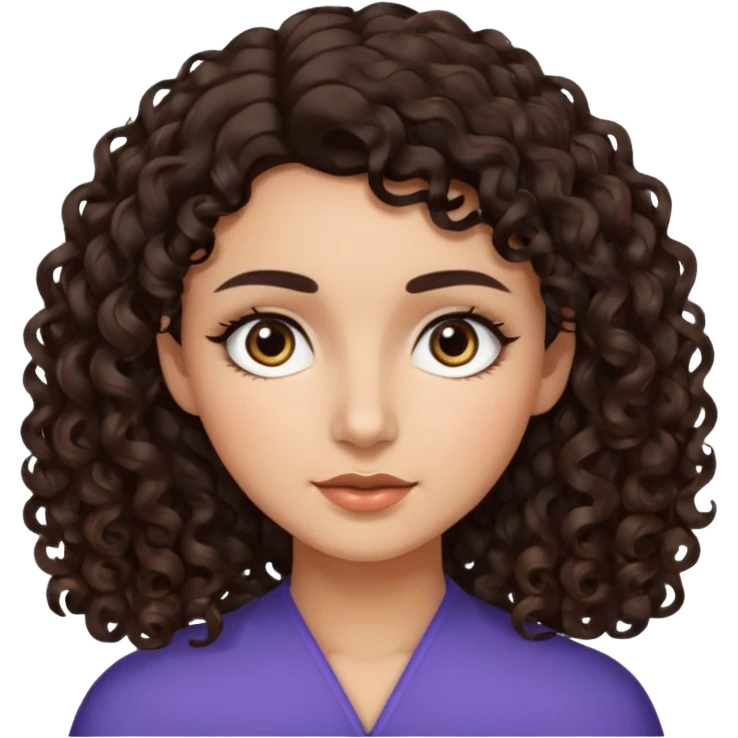 Morena, cabelo cacheado castanho escuro, com as pontas meia claras, rosto meio quadrado meio triangular, sobrancelhas arqueadas castanho escuro  emoji