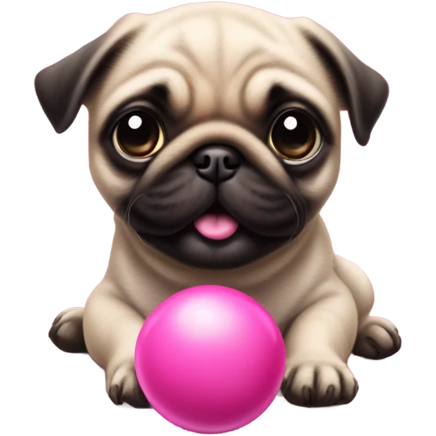 Hyper Realistic Happy Baby pug with pink eyes playing with a pink ball emoji