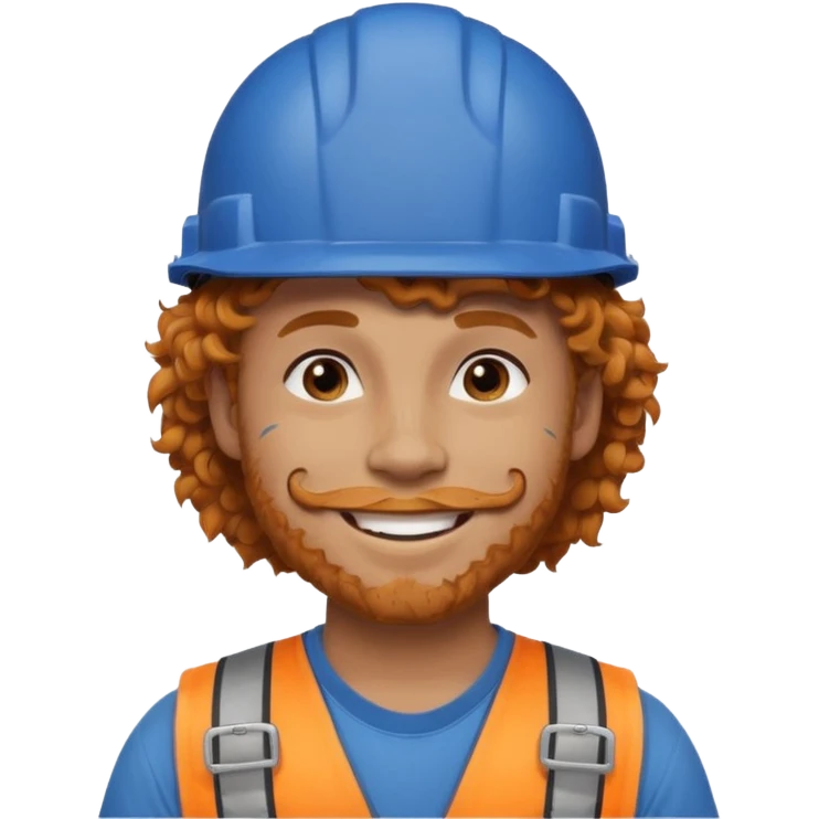 construction worker man ginger curly hair, blue helmet, very heavy dark face tattoo emoji