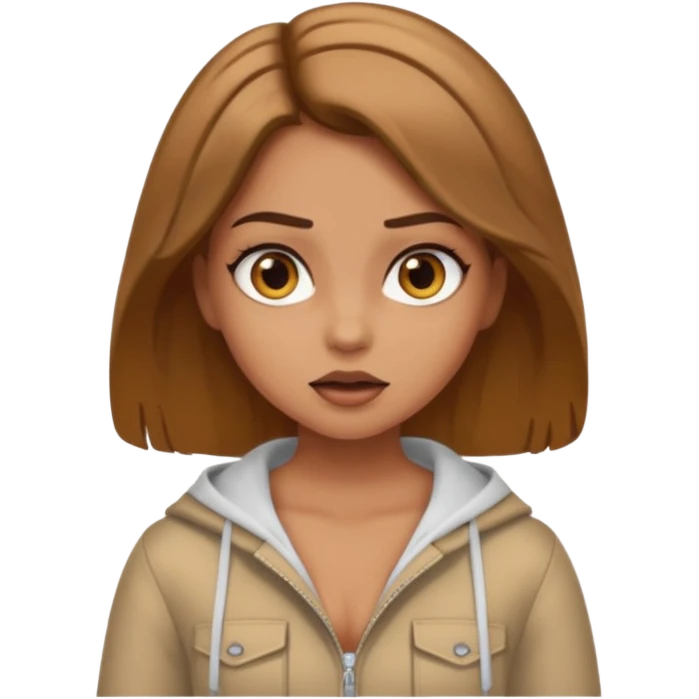 pretty long hair girl middle parted, amazed, good clothes, tanned, baddie, RELLY PREETY, BADDIE, DRESSED AS A BADDIE, LIGHT BROWN HAIR emoji