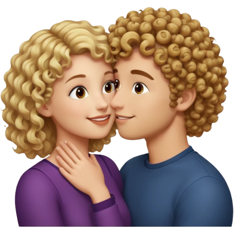 Blonde curly guy kissing on brown haired girl emoji
