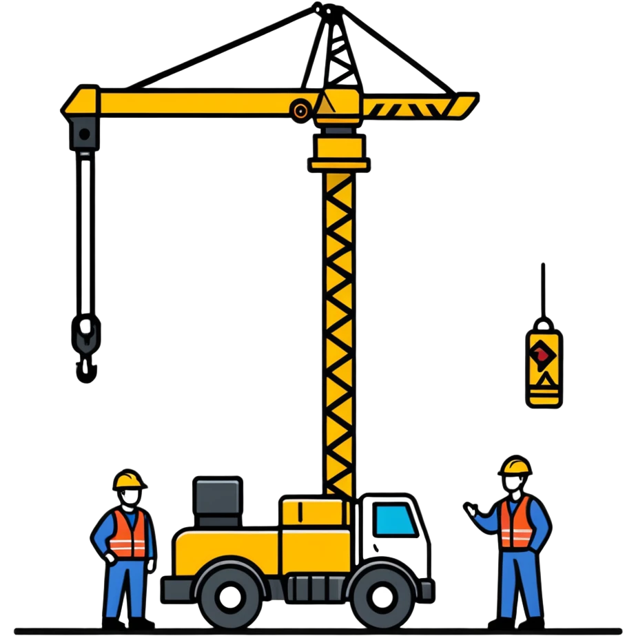 3 mechanics guys standing & chatting around a crane emoji