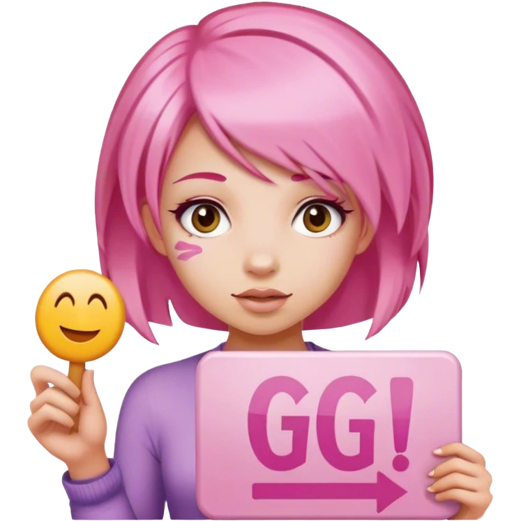 girl with pink hair sign saying "GG" emoji