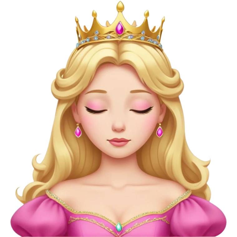 Aurora Sleeping Beauty from hips up, bright pink ballgown, golden blonde hair with gold tiara, minimal style but very recognizable emoji