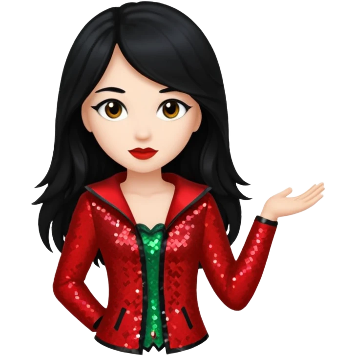 Jade from Bratz with long black hair and red sequin outfit emoji