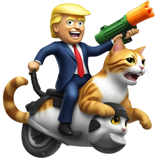 donald trump riding a cat holding a watergun  emoji