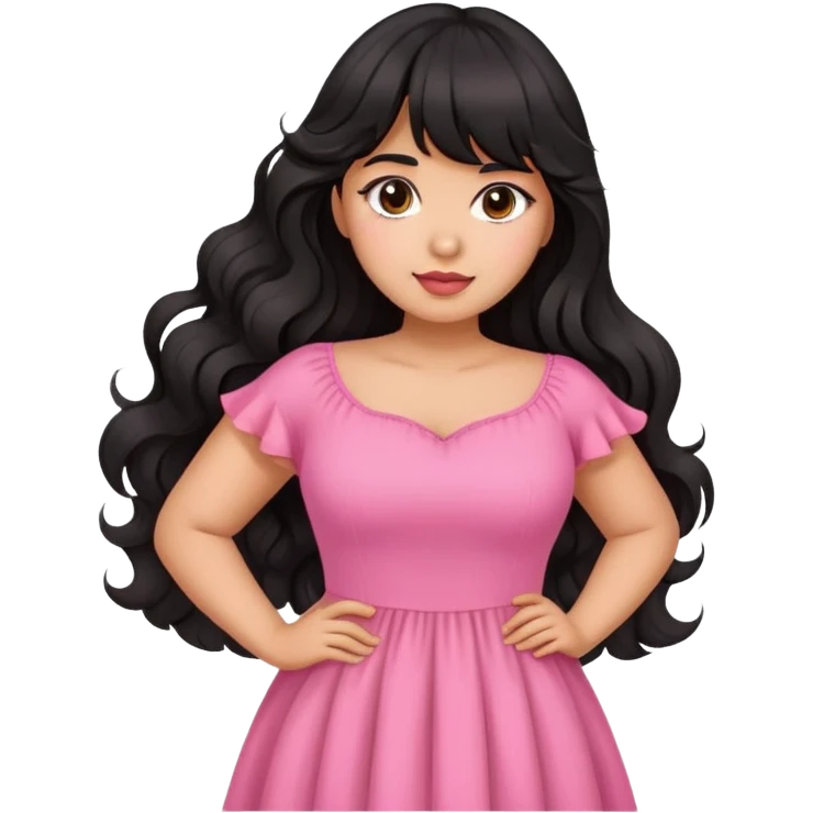 Latina girl with bangs black long wavy hair plus size with a pink dress emoji