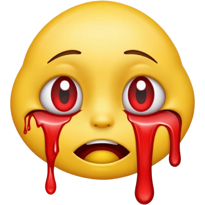 upsidedown yellow emoji smiley face, upside down, blood crying from eyes emoji