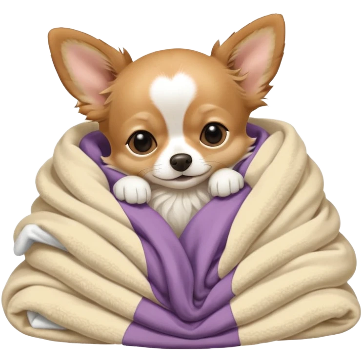 Long haired chihuahua, beige, with white chest and white socks, sleeping cutely under blanket emoji