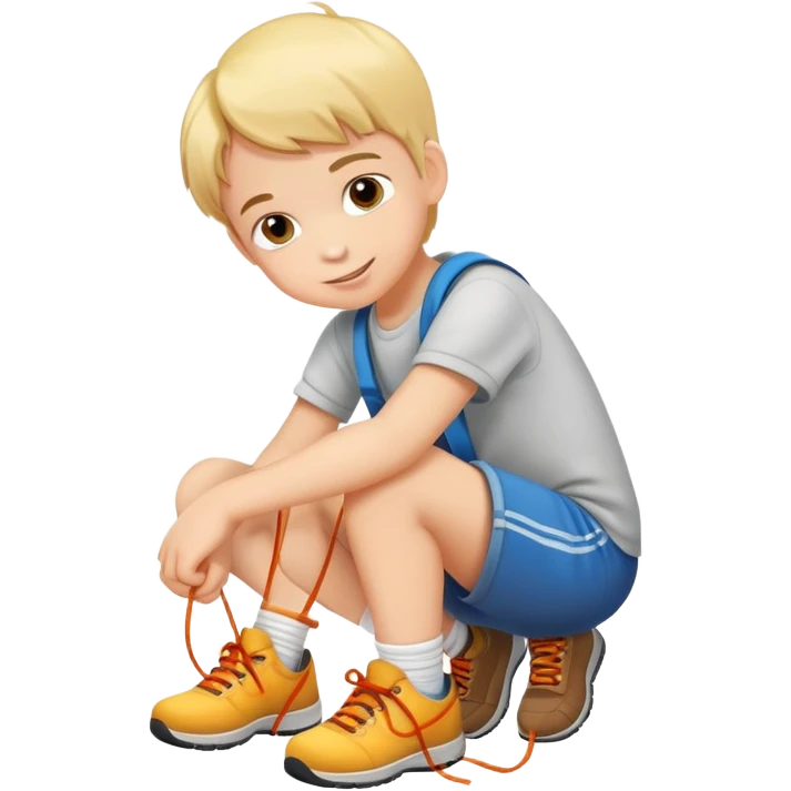 child tying shoelaces, happy and confident emoji