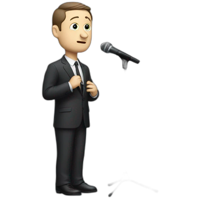 tim robinson in suit sad singing into microphone stand (full body, ios17, sad) emoji