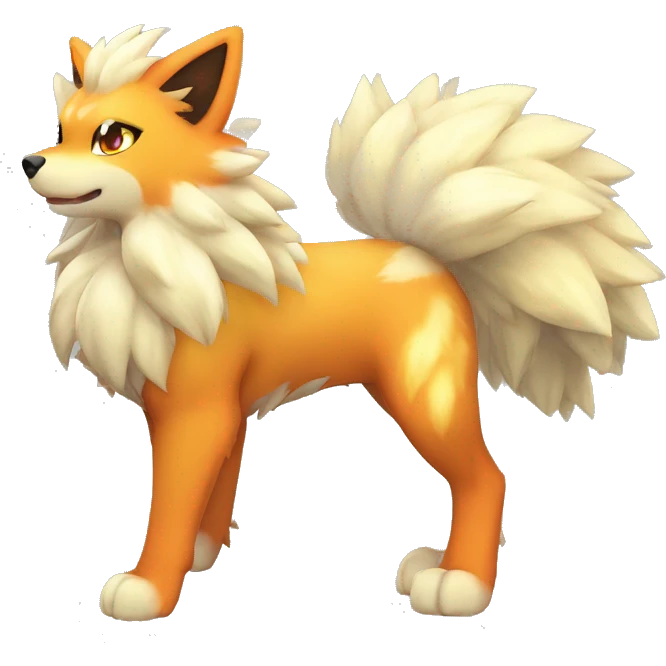 Colorful Shiny Kawaii Cute Arcanine—Vulpix-Fakémon-Pokémon full body emoji