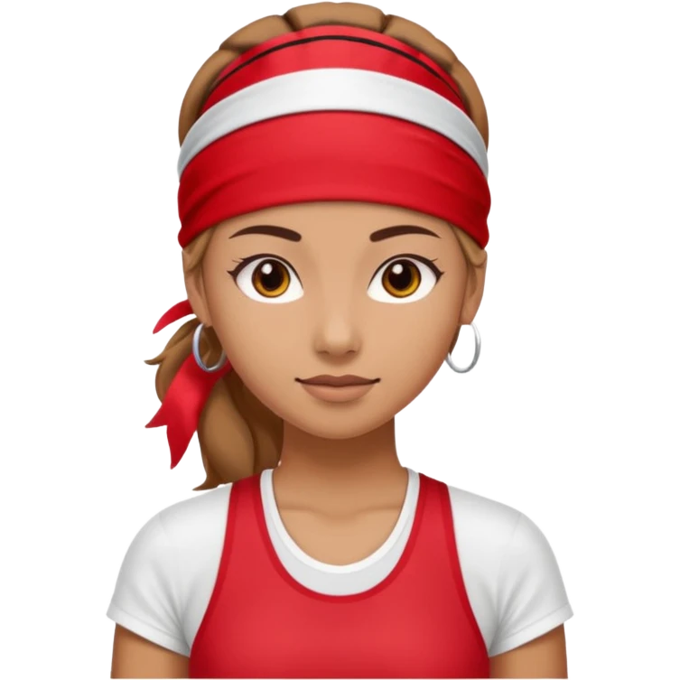 Woman with red headband and sporty outfit, big boobs emoji