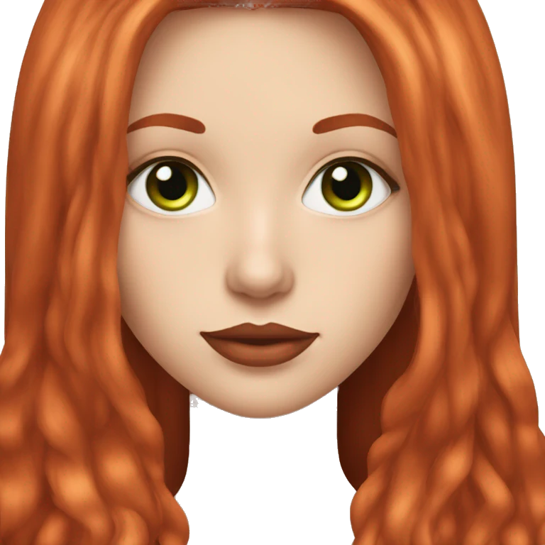 straight long red hair,red lipstick red,green eyes, white skin and a small nose emoji