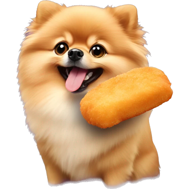 Pomeranian eating chicken nugget emoji
