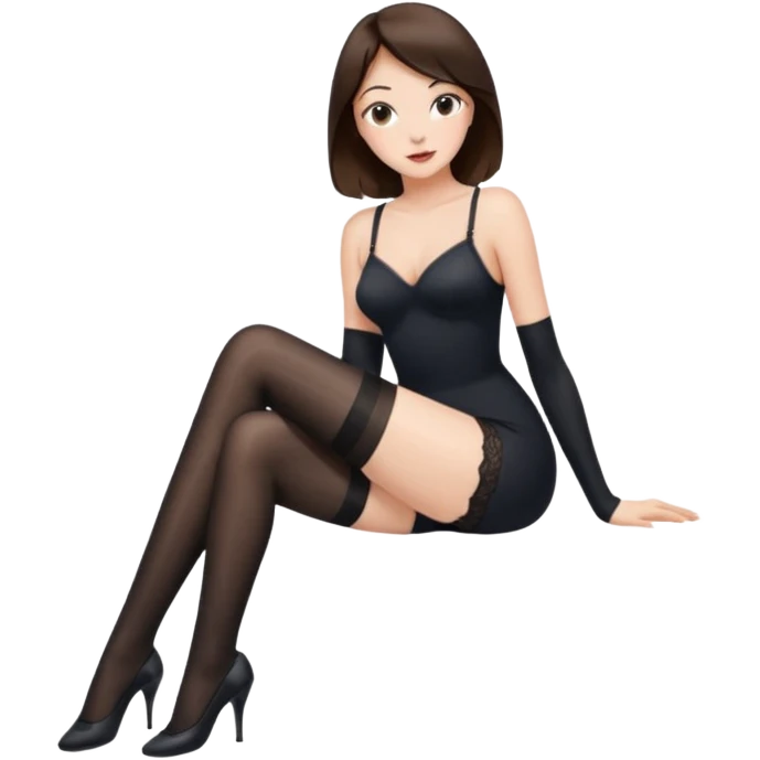 Buxom brunette hair intimate sfw black nylon stocking pose emoji