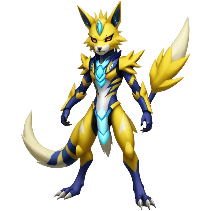  Cool Edgy Shiny Futuristic Ethereal Legendary Zeraora-Digimon-Lombax-Renamon-hybrid full body emoji