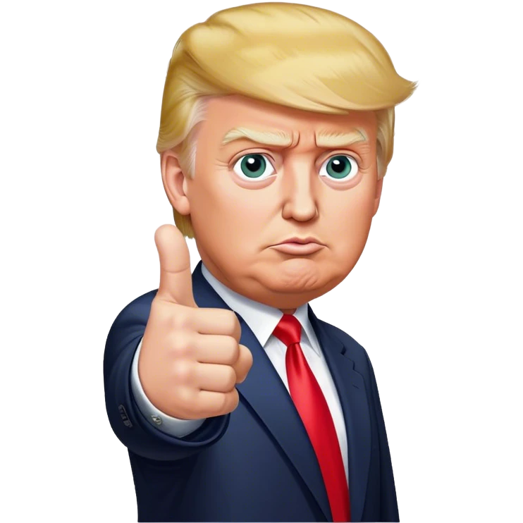 Donald Trump pointing his finger up, full-length, don't make big eyes, hyper-realistic emoji