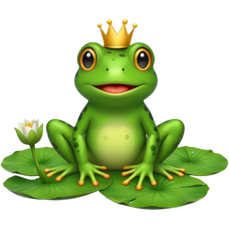cute frog sitting on a lily pad, apple emoji style emoji