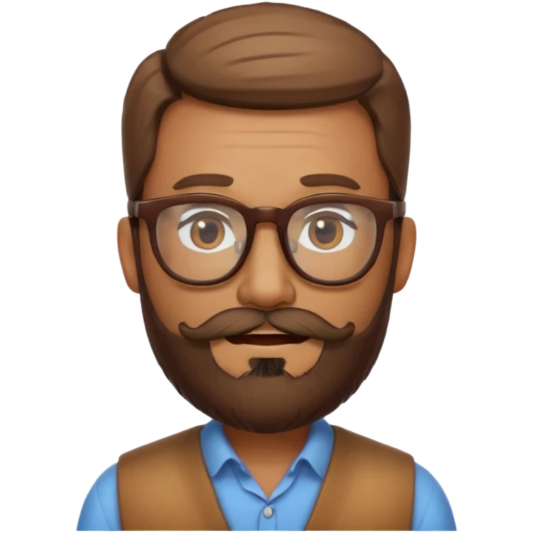 create a emoji man with beard, and glasses wooded color, sunkissed skin color emoji