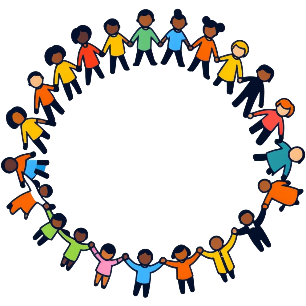 Diverse people of different races holding hands in a circle, representing unity, integration, and racial harmony emoji