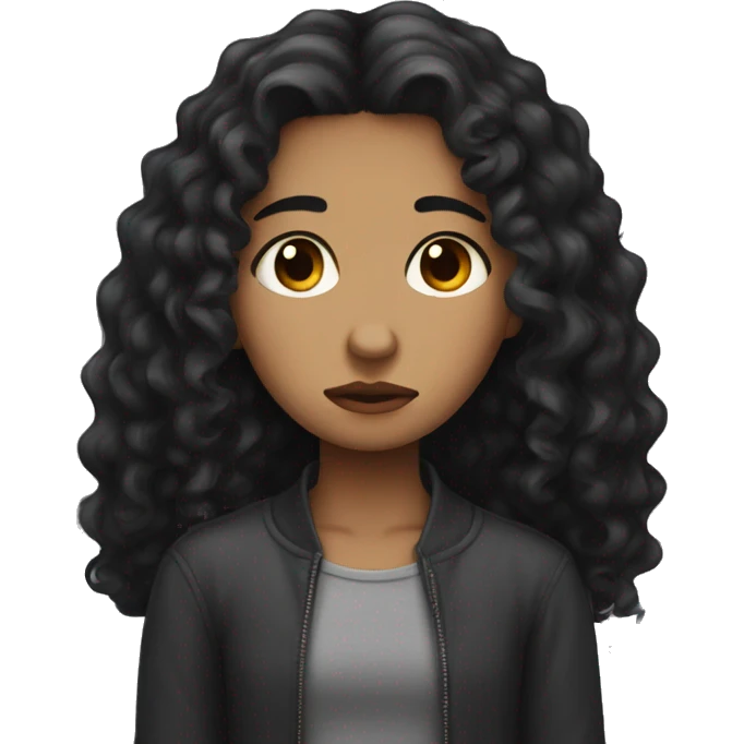 Sad girl long dark hair curly emoji