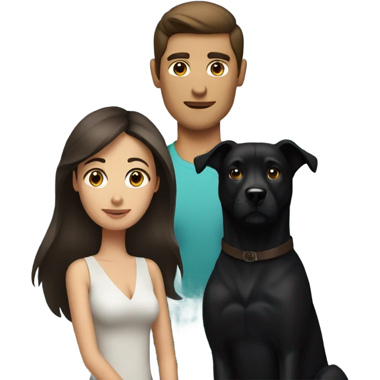 A brunette woman with an brunette man and black dog emoji