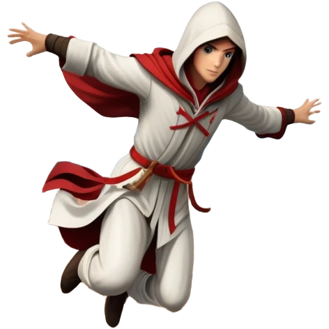 An icon featuring a hero performing a leap of faith from a tower in Florence, inspired by adventure games like Assassin's Creed. The design captures the dramatic moment mid-air, with detailed architecture and a bustling city below. Transparent background emoji