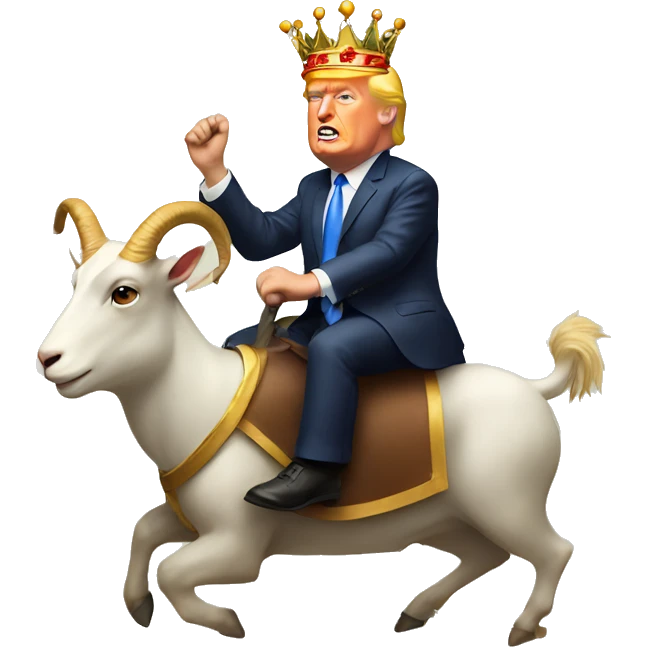 Trump riding a GOAT with crown emoji