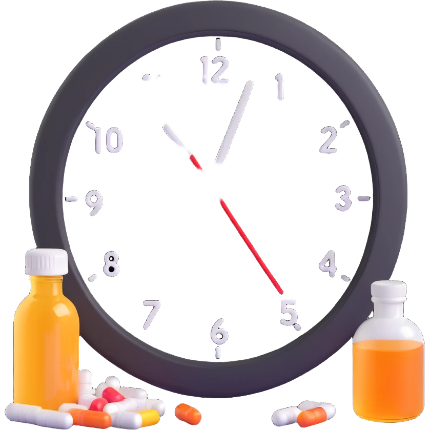 wall clock with pills around it and a syrup bottle emoji