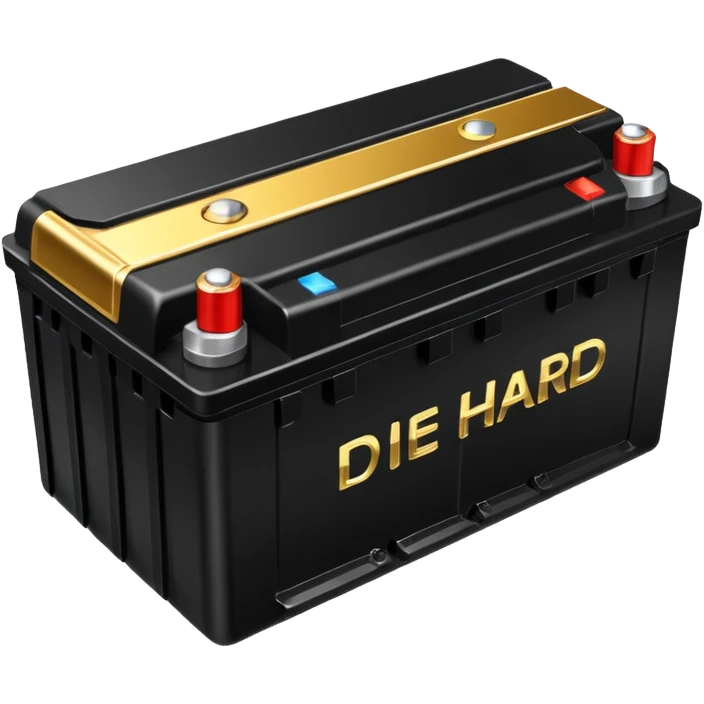 black car battery with the name 'Die Hard' and gold force around it, emphasizing power emoji