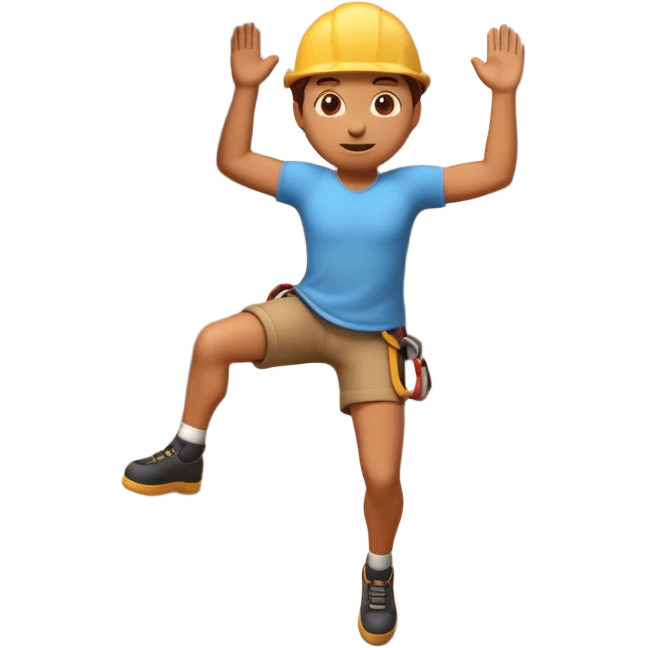 3D emoji style person climbing, wall pose, centered, soft shadow, white background. emoji