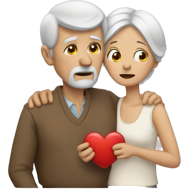 Old man and woman, but the woman is holding a broken heart emoji