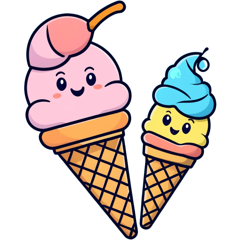 Cute peach ice cream cone with a happy face emoji