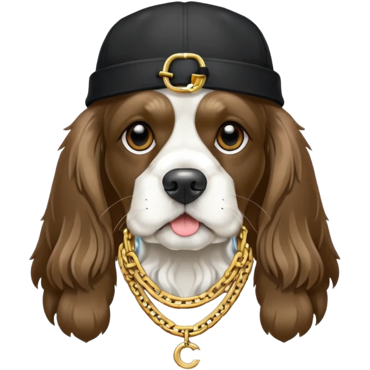 Собака породы черно-белый русский кокер спаниель с реперской цепью emoji