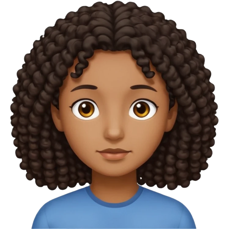 This is a cartoon-style avatar of a person with dark light curly hair, brown skin, and a calm expression emoji